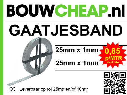 Gaatjesband 25mmx1mmx25mtr