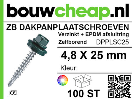 Dakpanplaatschroeven kleurkop 4,8 x 25 In Kleur