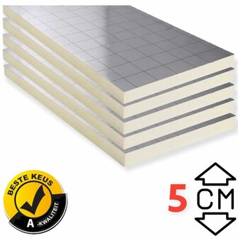 PIR Isolatieplaat RD: 2.25 2 zijdig aluminium kantig 1,2M x 0,6M x 50MM