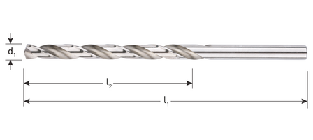 Metaalboor (lang) afmetingen (d1: 8.0 mm, l1: 165, mm, l2: 109 mm)