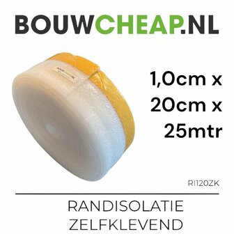 Randisolatie Zelfklevend 10 mm 20 cm x 25mtr 