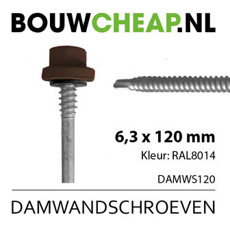 Damwandschroef 6.3x120mm RAL8014
