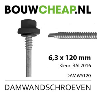 Damwandschroef 6.3x120mm RAL7016