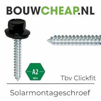 RVS Montage schroeven ZWART TBV Clickfit 6,5x75 + RVS Afdichtingsring 16mm - 100 stuks