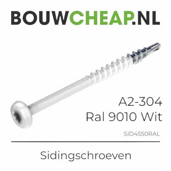 RVS Siding Boorschroeven 4,5x50mm - RAL 9010 Wit - TBV Cedral&reg; - 100 stuks