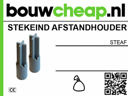 Witte kunststof afstandhouder met merklogo in groen, gestileerde tekst en QR-code op een zwart-wit label.