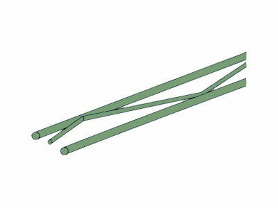 Groene, slanke stokken van hout, gekruist in een gedurfde compositie, met een natuurlijke afwerking.