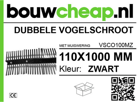 Dubbele vogelsschroot van zwart metaal, met een rechthoekige vorm en merklogo 'bouwcheap.nl' in opvallend groen.