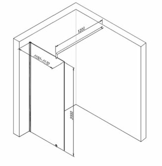 Technische tekening van een schuifdeur in zwart-wit met afmetingen aangegeven, gericht op een moderne wandmontage.