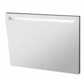 Witte muurverlichting met een smalle, verlichte gleuf bovenaan en een ronde aan/uit-knop onderaan.