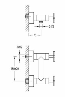 Technisch diagram met zwart-witte lijnen, specificaties en afmetingen weergegeven in centimeters en inches.