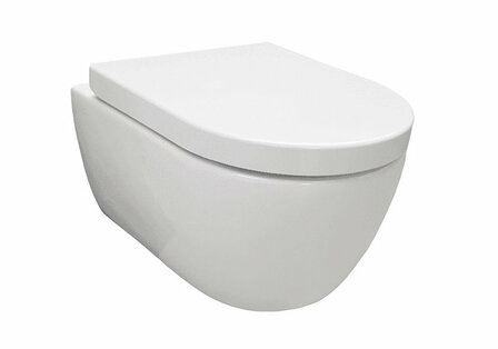 Witte wandcloset met een strakke, moderne vorm en een afgeronde deksel.