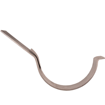 Een glimmende metalen beugel met een gebogen vorm en een rechte lip aan het einde.