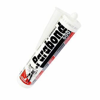 Witte tube met rode en zwarte etiketten, voorzien van een spuitmond en ingegraveerde tekst over de inhoud en gebruiksaanwijzing.
