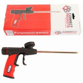 Zwarte en rode purpistool met een lange gouden nozzle, naast een doos met het merk en de naam &#039;Purpistool-ERGO&#039;.