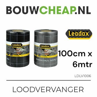 Zwart en grijs rollend bouwmateriaal met een grootte van 100 cm x 6 m, verpakt in twee rollen met duidelijke labels.