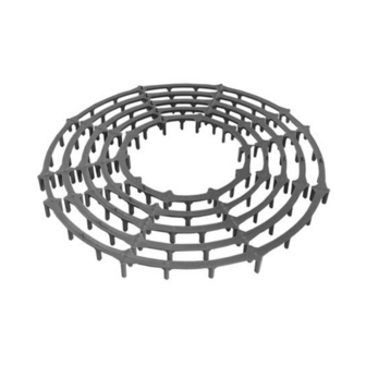 Grijze kunststof ring met een opengewerkt ontwerp en een cirkelvormige compositie, geschikt voor diverse toepassingen.