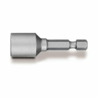 Verchroomde schroefbit met een cilindrische kop en een hexagonale aansluiting.