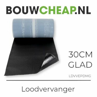 Zwart, glad materiaal met een rol ernaast en bovenaan tekst in groene en zwarte letters.