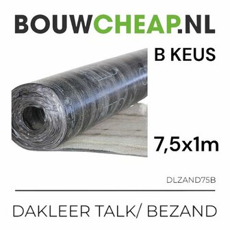 Rol dakleer met een diameter van 7,5 cm, zwart met een gestructureerd oppervlak en witte tekst.