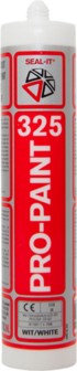 Witte kitbus met rode en grijze etiketten, vermeldt "PRO-PAINT 325" en heeft een schroefdop aan de bovenkant.