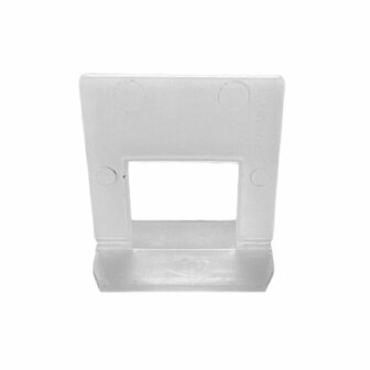 Transparante plastic houder met een vierkante uitsparing aan de bovenkant en een brede basis voor stabiliteit.