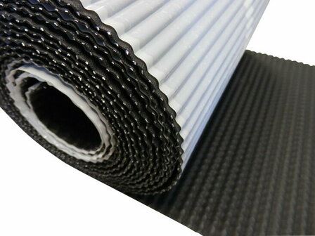 Zwart-wit golfplatenrol met een rubberachtige structuur en een matte afwerking, geschikt voor diverse toepassingen.