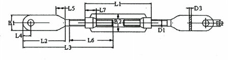 Technische tekening van een metalen verbindingsstuk met een gestandaardiseerde afmeting en labels voor belangrijke lungo&#039;s.