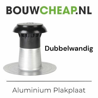 Dubbelwandige aluminium plakplaat met een zwarte bovenkant en een ronde, gepolijste onderzijde.