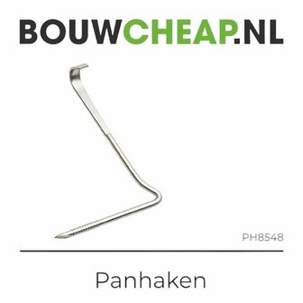 Glanzende panhaak van metaal met een haakvorm en een scherpe punt aan de onderkant.