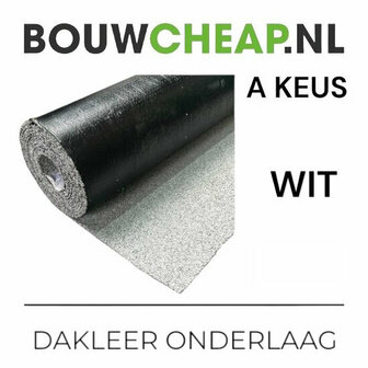 Rol dakleer met een zwarte bovenlaag en een grijze onderlaag, gemonteerd op een witte achtergrond met tekst.