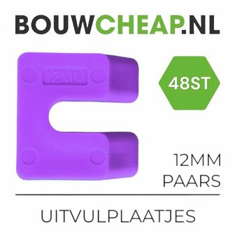 Paarse uitvulplaatjes in de vorm van een C, met de maat 12 mm, geleverd in een set van 48 stuks.