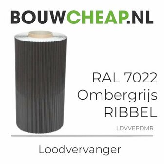 Cilindervormige loodgever met ribbelstructuur in ombergrijs (RAL 7022), met een houten binnenkern.