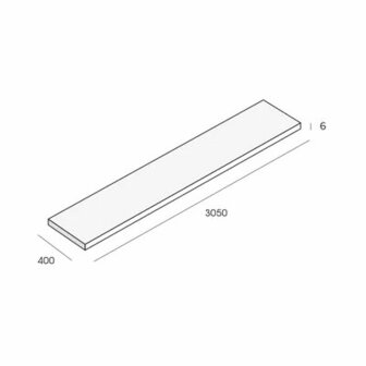 Witte, rechthoekige plank van 3050 x 400 mm en 6 mm dik, met een gladde afwerking en eenvoudige compositie.