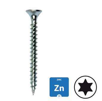 Spaanplaatschroeven - verzinkt- 4,0x40mm - Torx 20 - Voldraad - 200 stuks