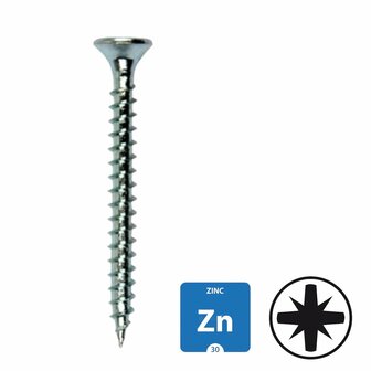 Spaanplaatschroeven - verzinkt- 3,0x12mm - Pozidrive - voldraad - 200 stuks