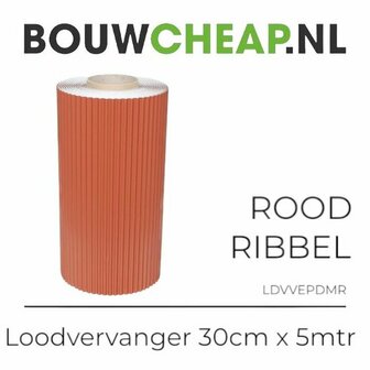Rode ribbelrol met een diameter van 30 cm en een lengte van 5 meter, met een gestructureerd oppervlak.