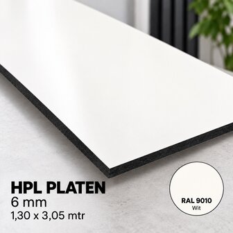 HPL Plaat Exterieur - Zuiverwit RAL 9010 - 6mm - 1300 x 3050mm