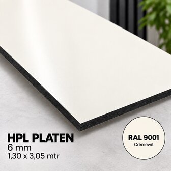 HPL Plaat Exterieur - Cremewit RAL 9001 - 6mm - 1300 x 3050mm