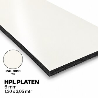 HPL Plaat Exterieur - Zuiverwit RAL 9010 - 6mm - 1300 x 3050mm