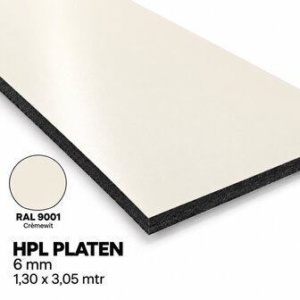HPL Plaat Exterieur - Cremewit RAL 9001 - 6mm - 1300 x 3050mm