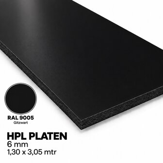HPL Plaat Exterieur - Gitzwart RAL 9005- 6mm - 1300 x 3050mm