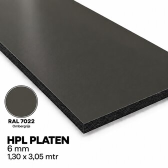 HPL Plaat Exterieur - Ombergrijs RAL 7022 - 6mm - 1300 x 3050mm
