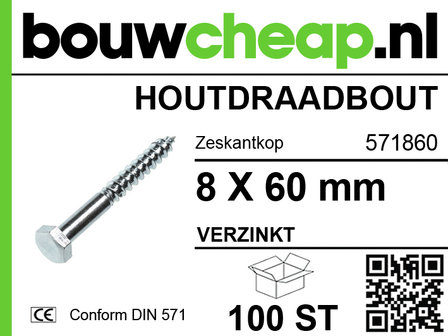 Houtdraadbout m8x60