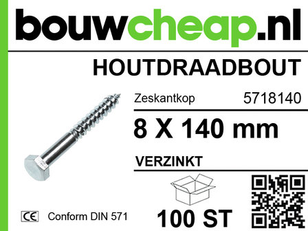 Houtdraadbout M8x140