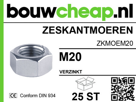 Zeskantmoer M20 DIN 934