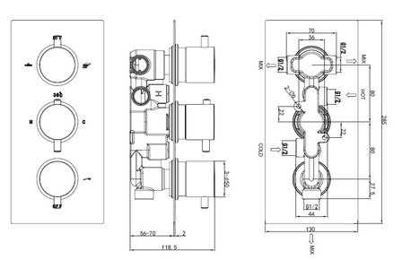 Inbouw-Regen/Waterval doucheset &quot;New-Bologna B-60&quot; Chroom