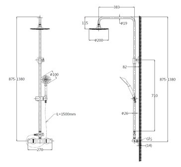 &quot;NERO&quot; Regendouche-opbouwset Thermostatisch &quot;GRAVIO&quot; Zwart