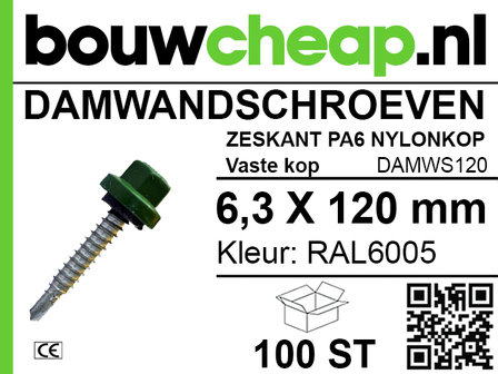 Damwandschroef 6.3x120mm RAL6005
