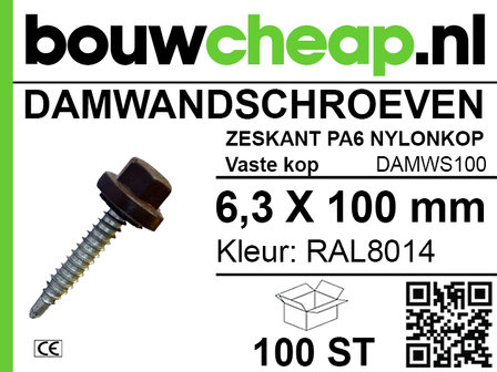 Damwandschroef 6.3x100mm RAL8014